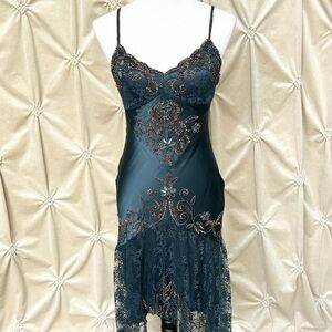 ❌SOLD❌ VTG Cache Satin Beaded Dress